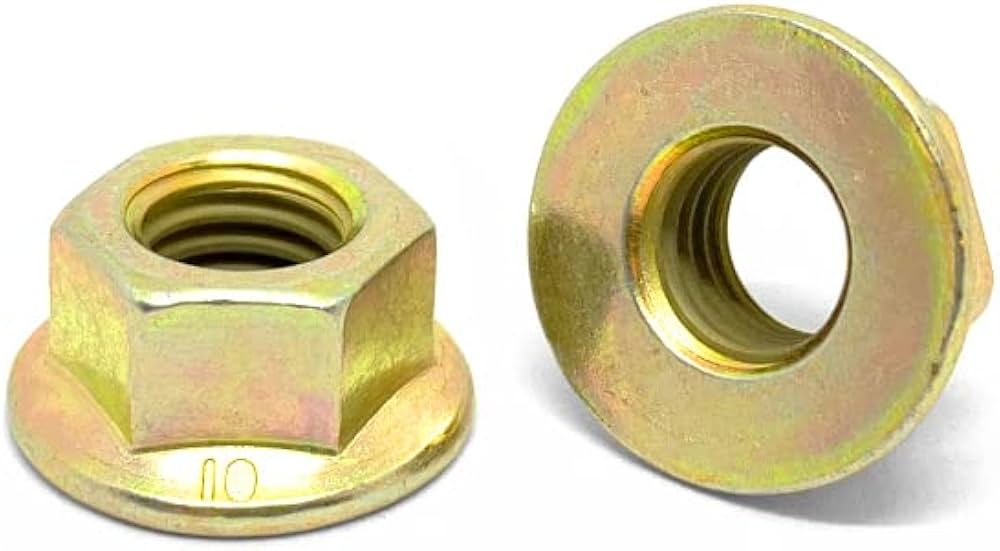 Picture of Brighton Best Br555010 M6-1.00 Din 6923 Serrated Flange Lock Nut Zinc Yellow Cr+3
